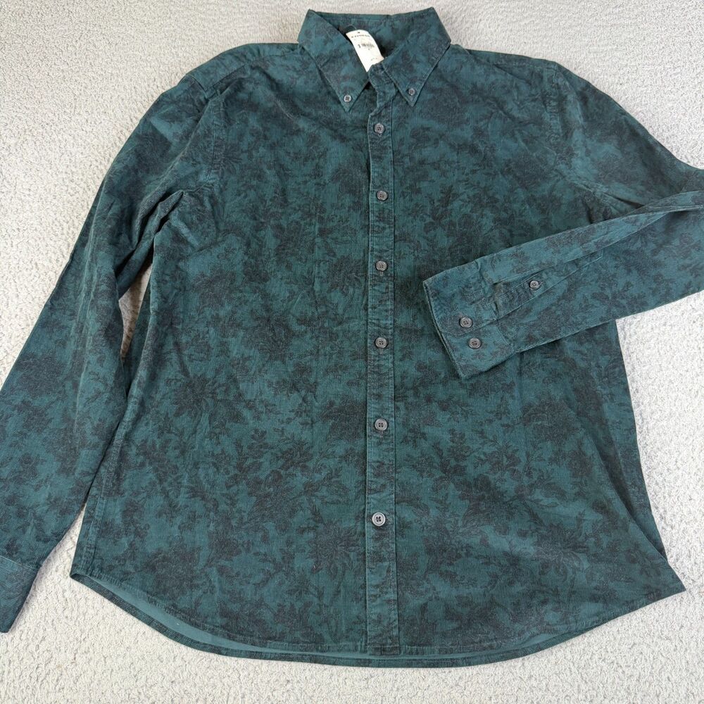 EXPRESS Corduroy Shirt Men M Green Black Long Sleeve Button Down Casual Layering